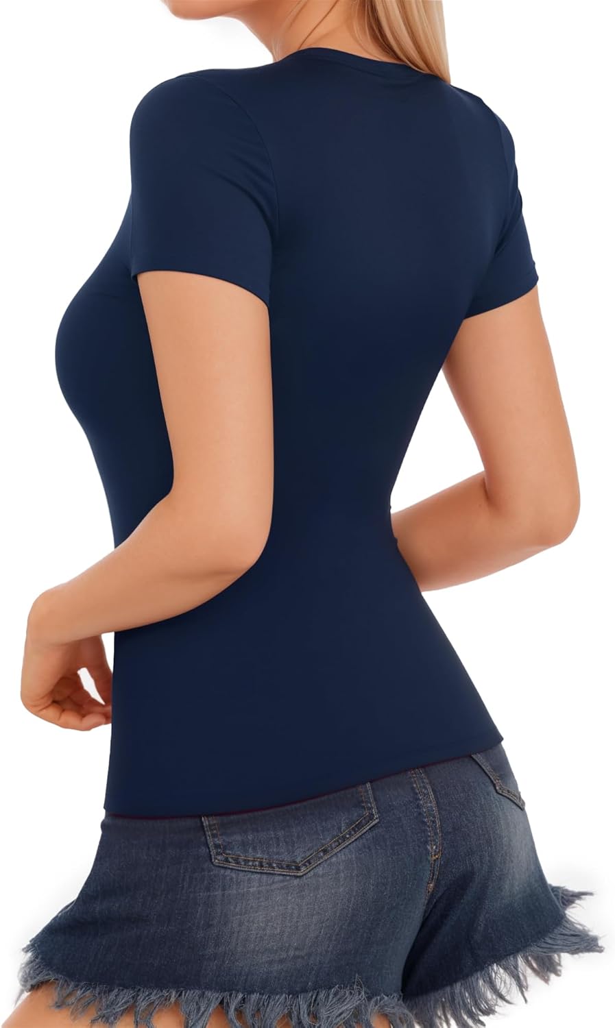 MANGOPOP Fitted Crew Neck Short Sleeve Shirts for Women Basic Tees Tops - Image 4