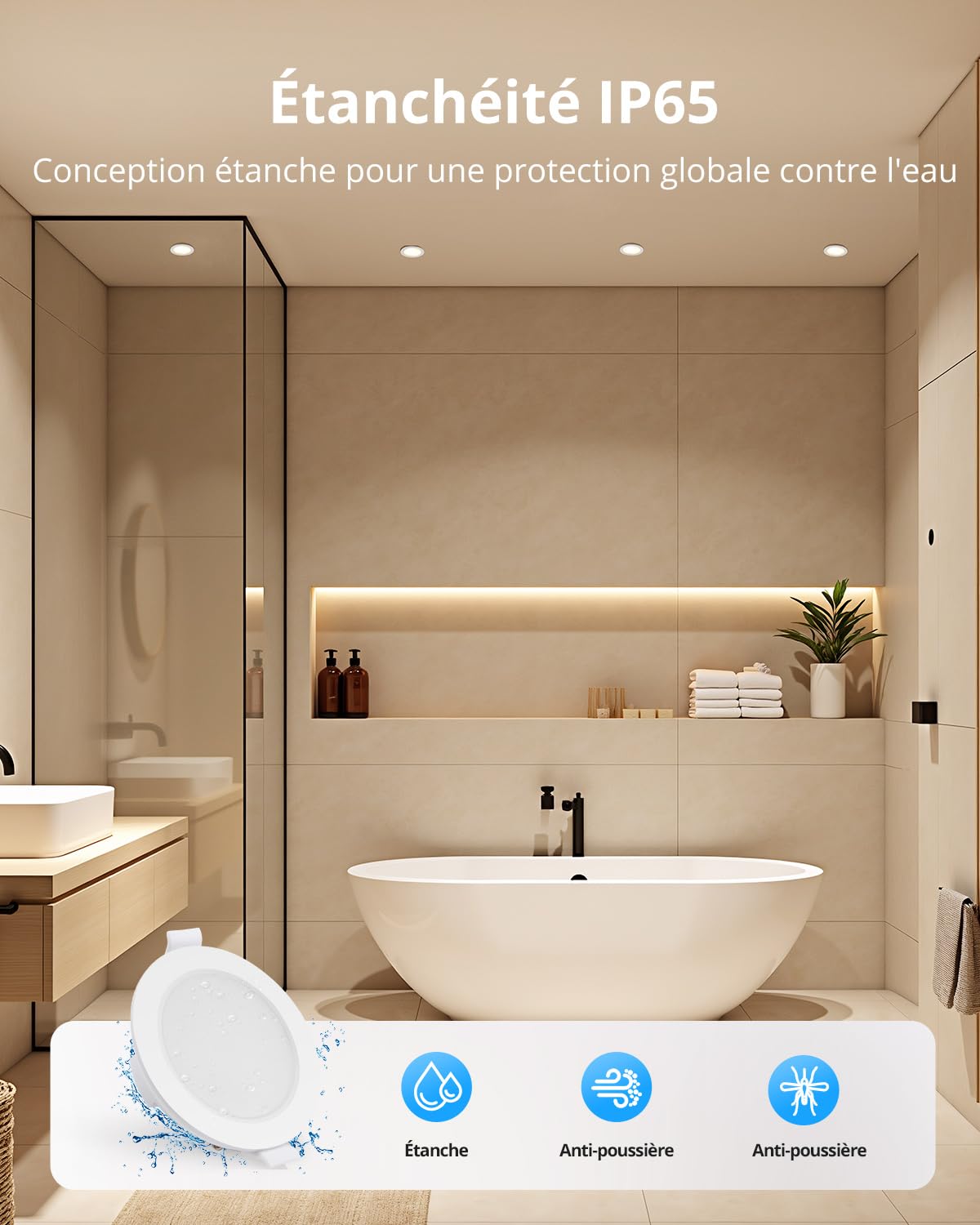 Gr4tec Spot LED Encastrable Salle de Bain IP65 6W Dimmable 2700K Blanc Chaud Extra Plat 35mm Trou Φ68-80mm Lot de 10