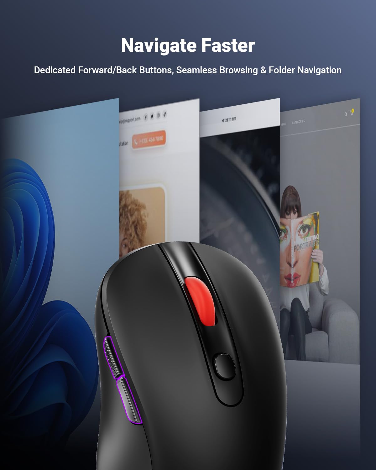 Mouse wireless USB per computer portatile, PC, Mac, mouse senza fili da 2,4 GHz con 6 pulsanti, regolabile a 5 livelli 4000 DPI, mouse ottico portatile ergonomico per computer, durata della batteria