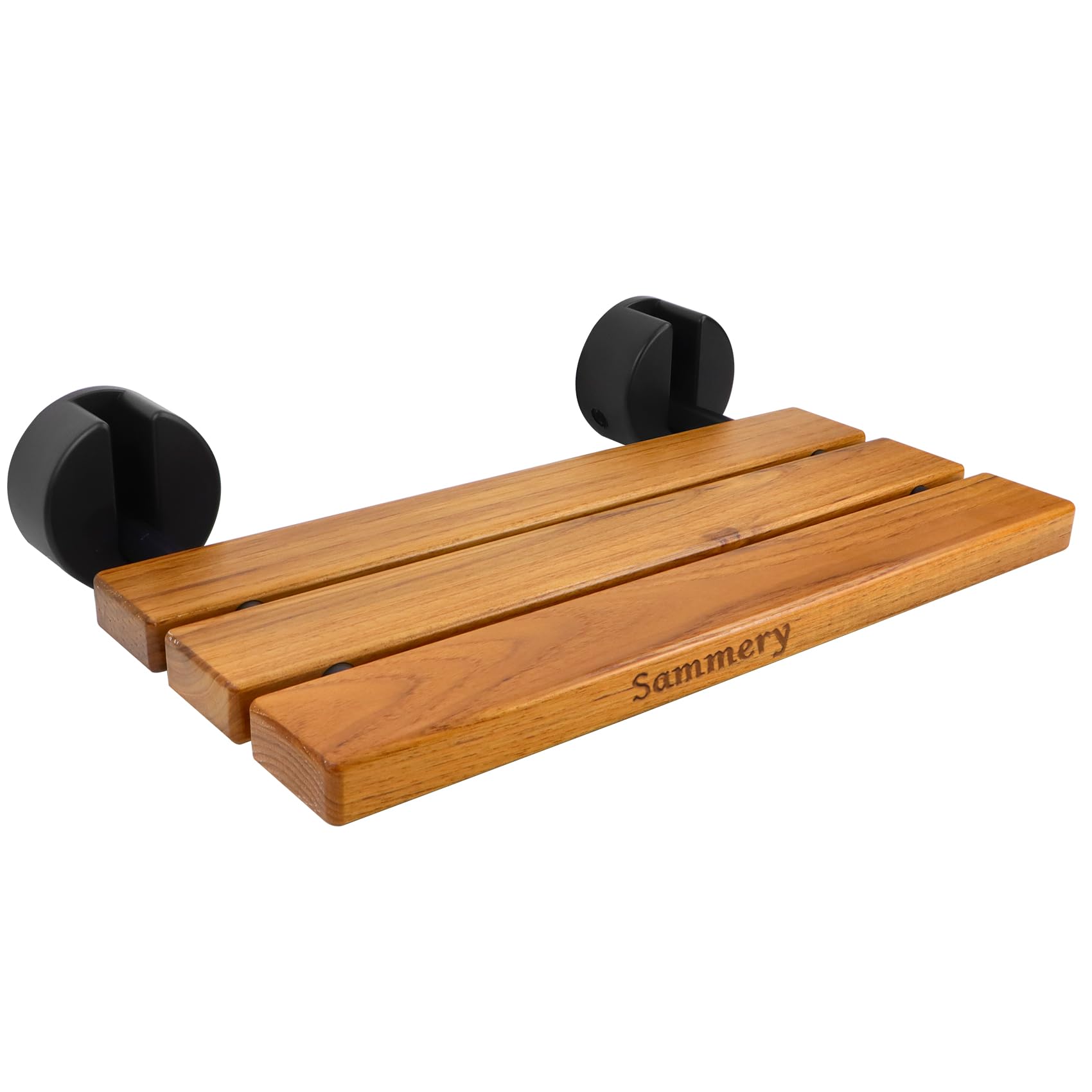 20" Wall Mounted Teak Shower Bench Seat,Sturdy Folding Shower Seat Wall Mounted for Elderly,Kids&Adults,Waterproof Clear Coated Wood & Aluminum Frame(Easy Install,Space Saving)