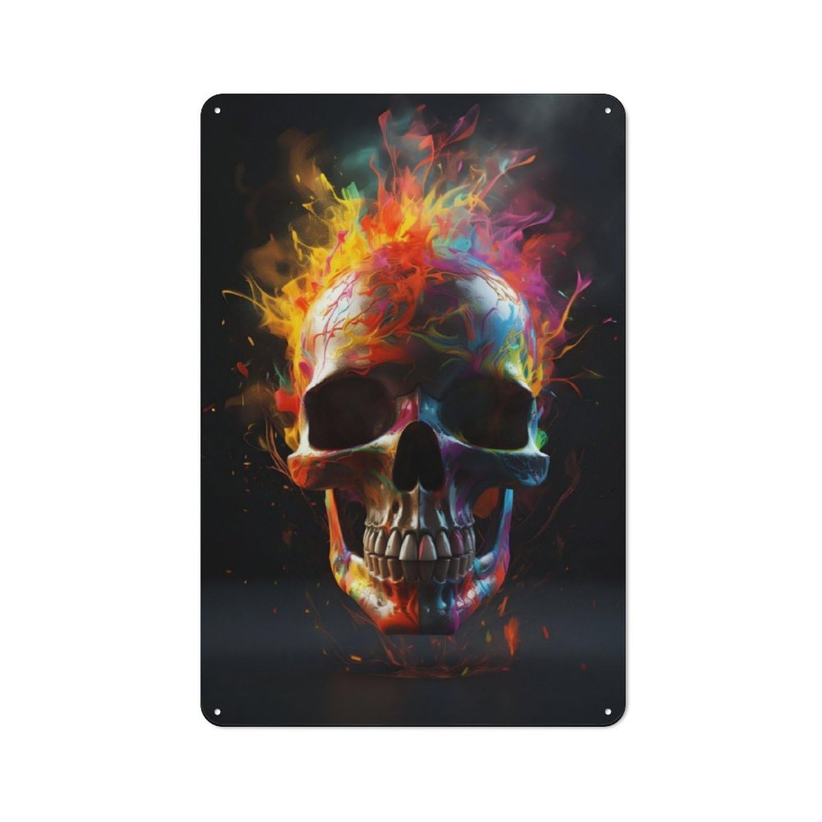 Junmoney Colorful Neon Skull Metal Sign 30X20cm With For Workshop Wall, Rustic Decor, For Garage, Workshop And Man Cave Decoration