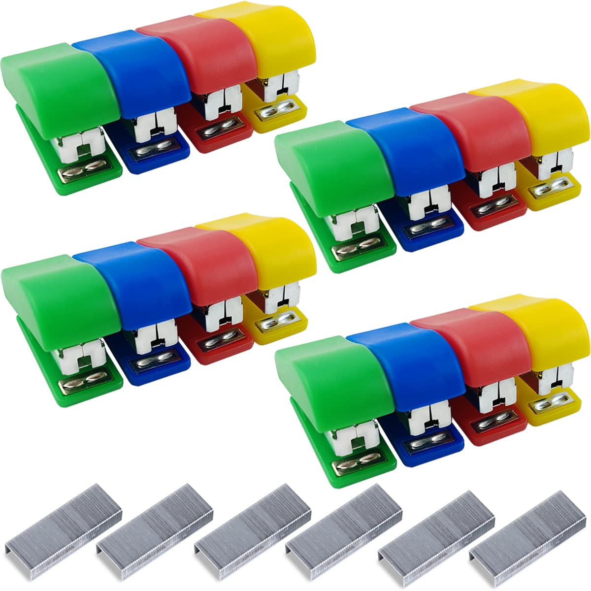 12PCS Mini Portable Multicolor Kids Hand Held Desk Staplers with 600PCS Staples, Cute Office School College Students Kids Random Color Set