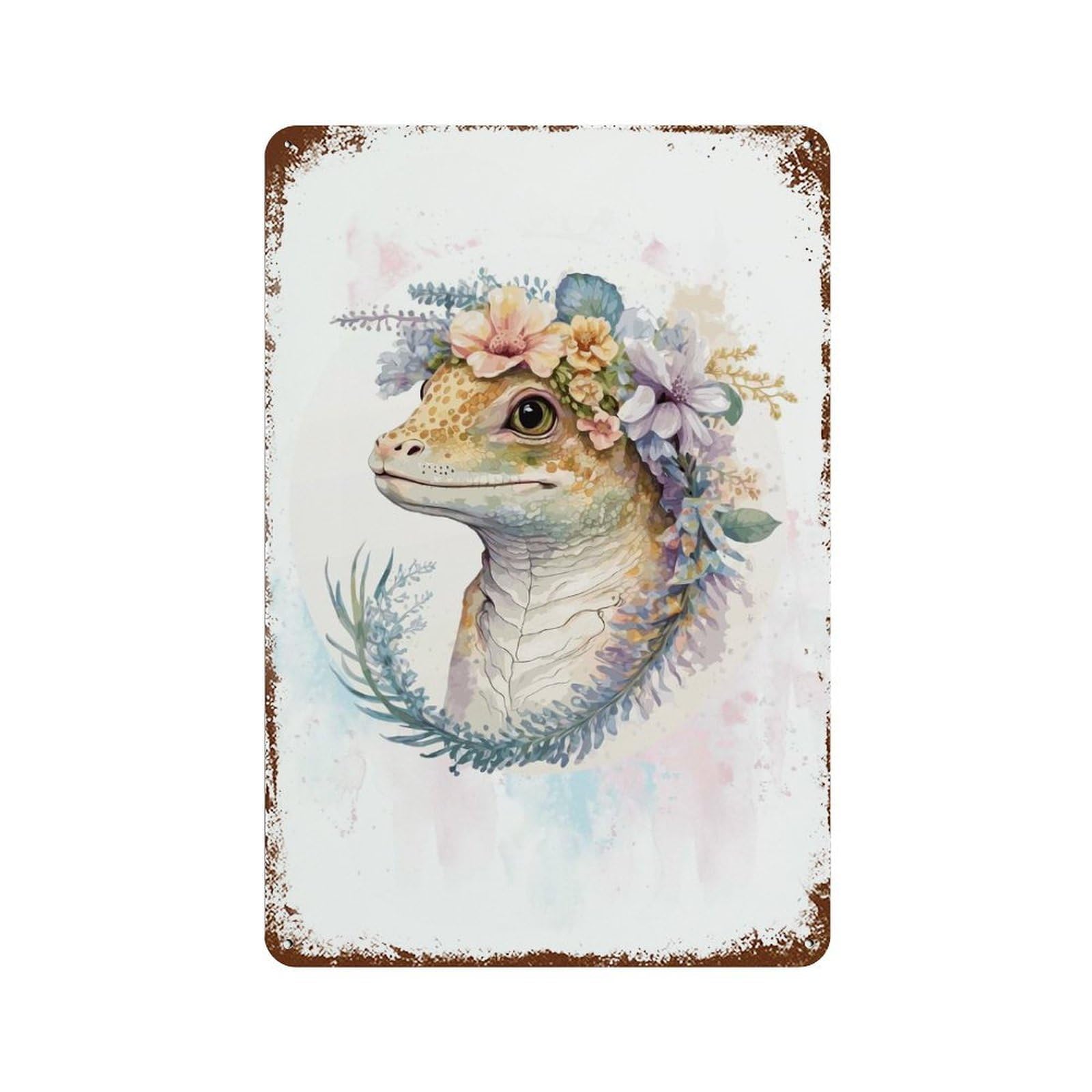 Gecko Reptile Lizard Art Aged Metal Wall Plaque 11.8"x7.9", for Basement, Hobby Room And Garage Decor, Rustic Home Decor
