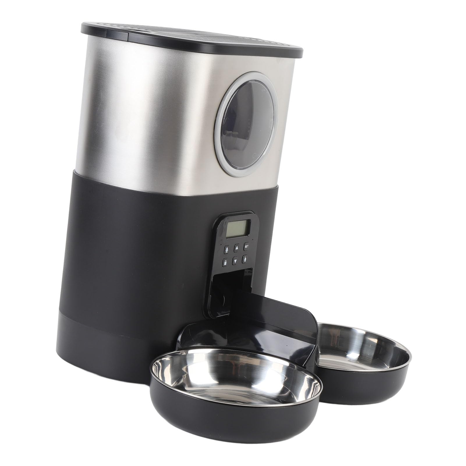 Sorandy Comedero Automático para Gatos, Comedero para Gatos de 5 litros de Capacidad, Cuantitativo Temporizado con Cuencos de Acero Inoxidable y Ventana Grande para Comprobar el Nivel de Alimentos,