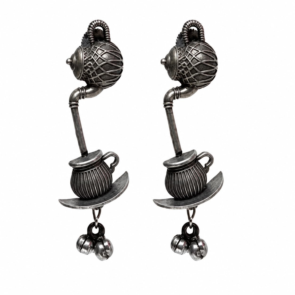 Oxidized Brass Tea Pot & Cup Dangler Earrings for Women | Traditional Tribal Boho Earrings | Lightweight Ethnic Fashion Jewelry for Festive, Casual, Regular-image-39