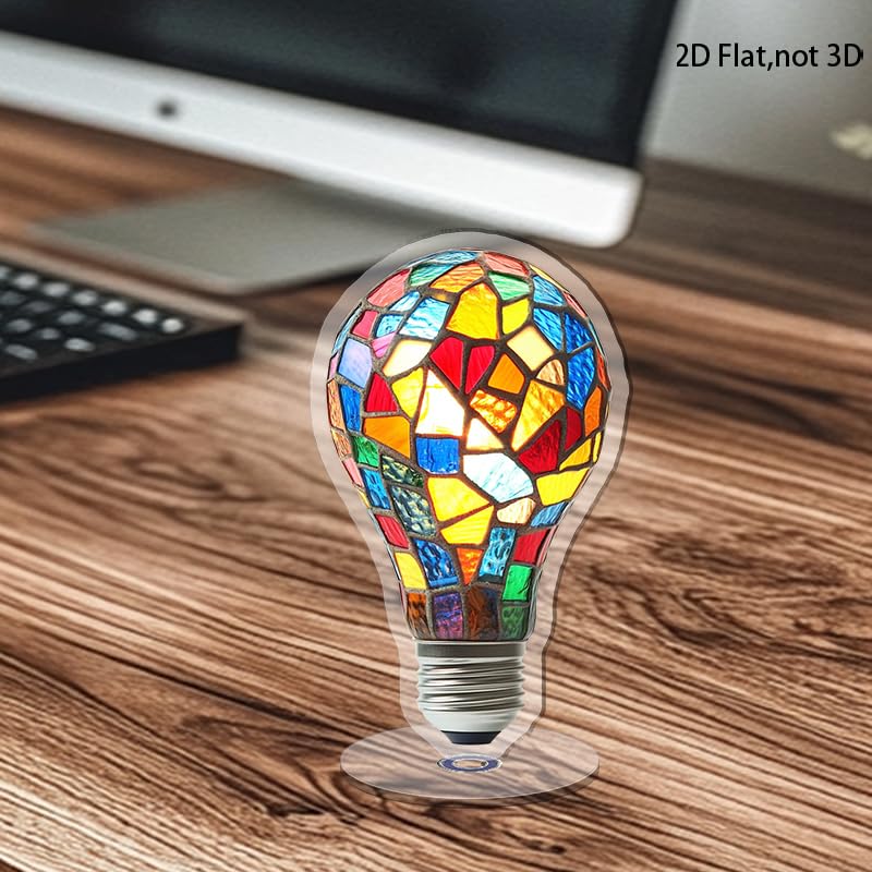 YLUYINOM 2D Flat Acrylic Display Plaque, Illuminated Stained-Glass Light Bulb with Vibrant Colors and Standard E27 Base for Decorative Display. Rotatable, with Base