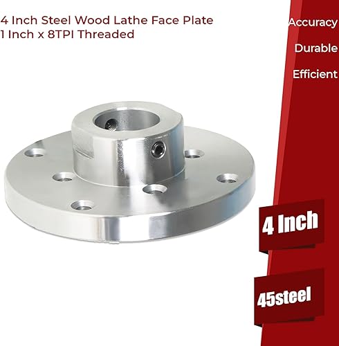 Miniatura 2 de findmall Placa frontal de torno de madera de acero de 4 pulgadas, 1 pulgada x 8TPI, roscada con tornillo de bloqueo para torno de madera, tornos de