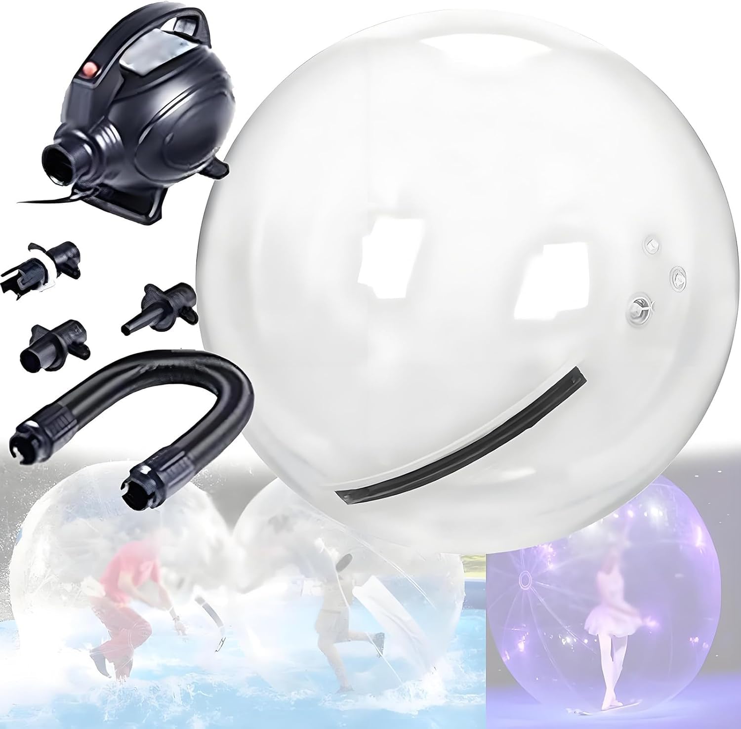 WIANQIAN Inflatable Water Walking Ball, Inflatable Zorb Ball Zipper, Inflatable Water Roller Walking, Zipper And Sticker, 396lbs 180kg Load Capacity, 3.5m³/Min Transparent-2M