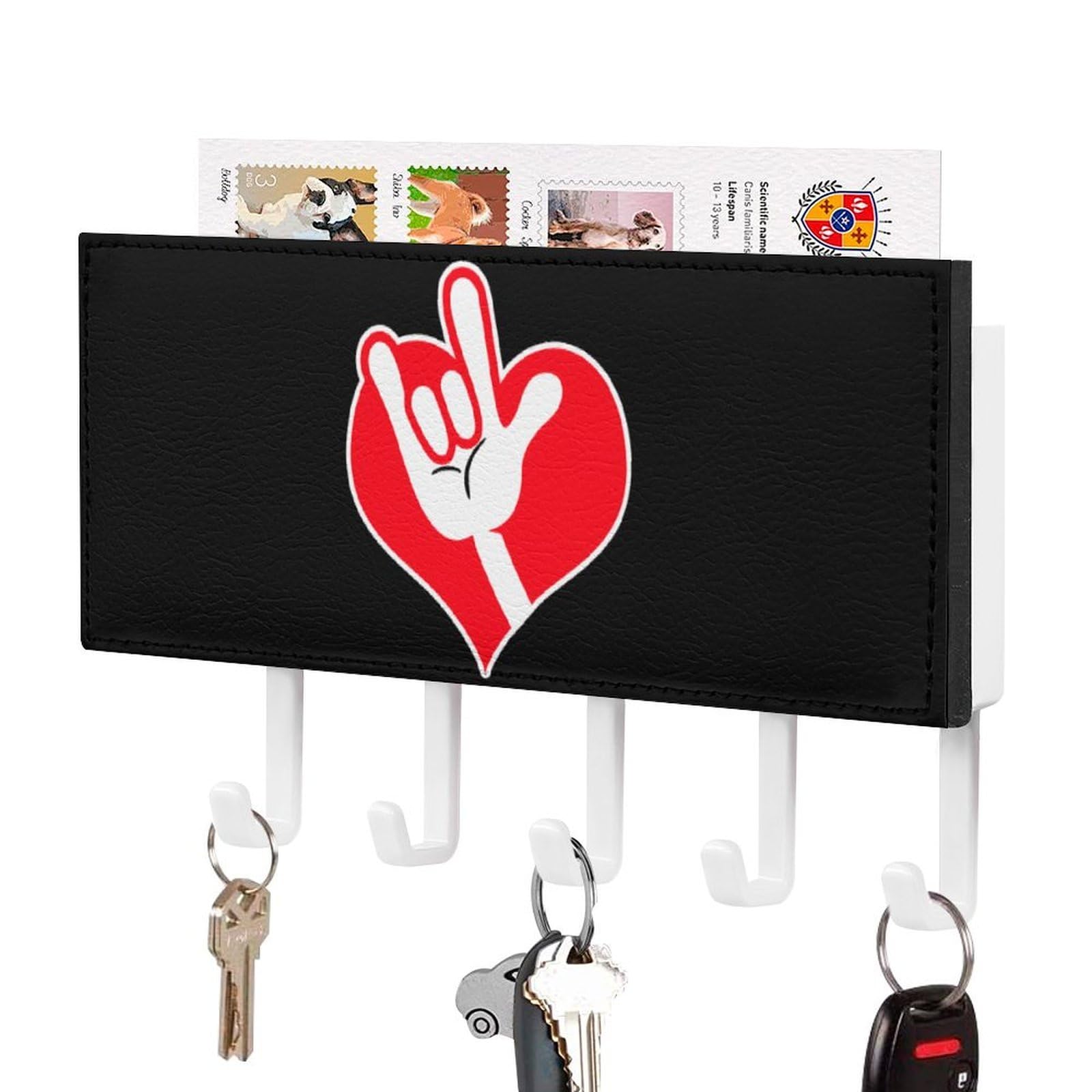 NCLQVJXZKHW Am-ericans-Sign Language I Love You Key Holder with 5 Hooks Key Hooks Wall Mounted Key Racks Key Hanger Organiser Shelf