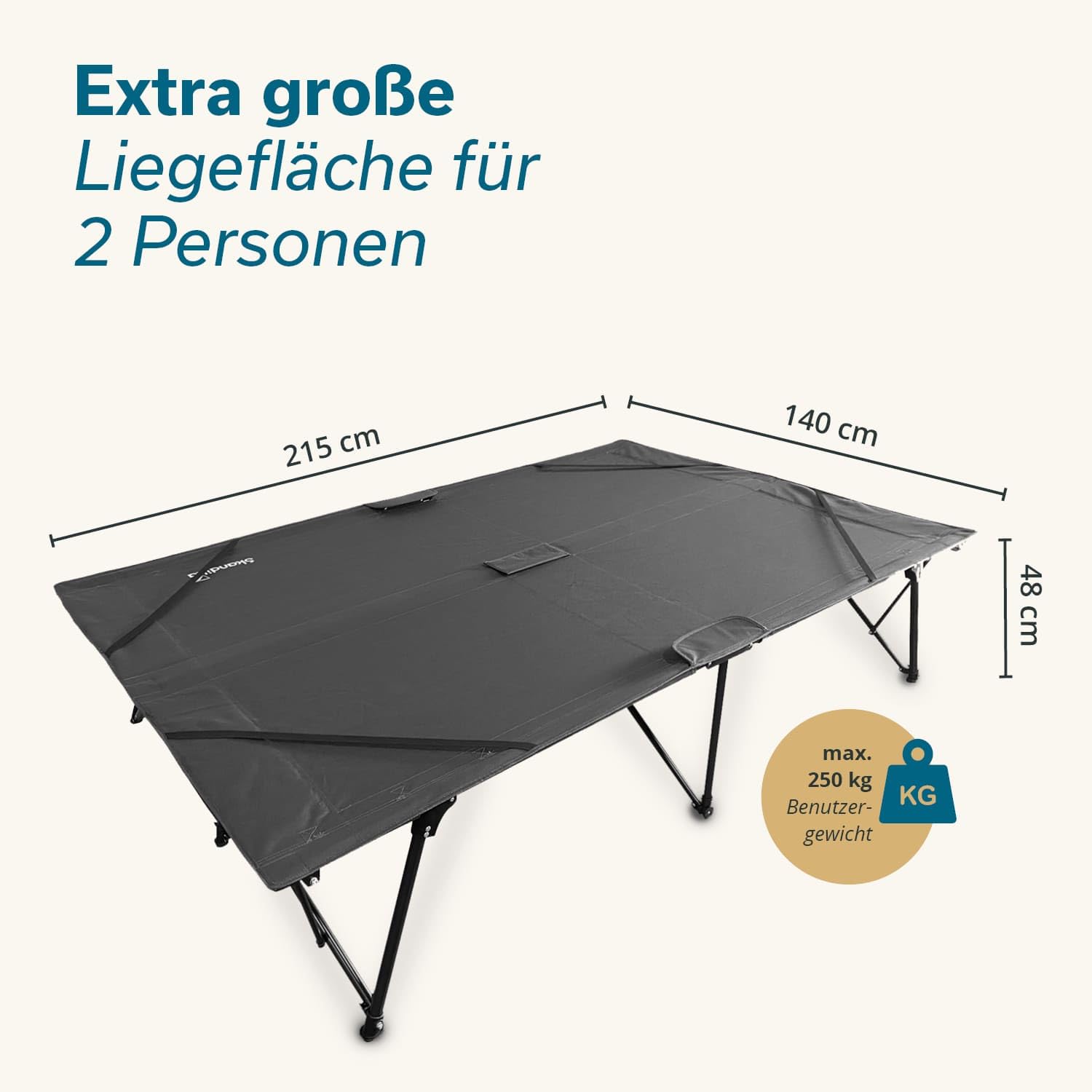 Skandika brandina da campeggio doppio per 2 persone Bodo | pieghevole, portata 250 kg, resistente alle intemperie, letto per ospiti | Lettino da campeggio per esterni, balcone, giardino