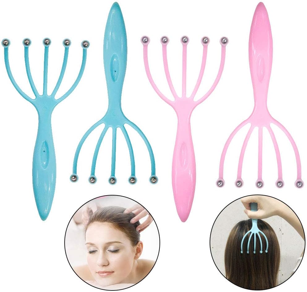 4Pcs Handheld Head Massage Manual Claw Therapeutic Scalp Massaging Tool with 5 Rolling Balls for Reduce Pressure Deep Relaxation