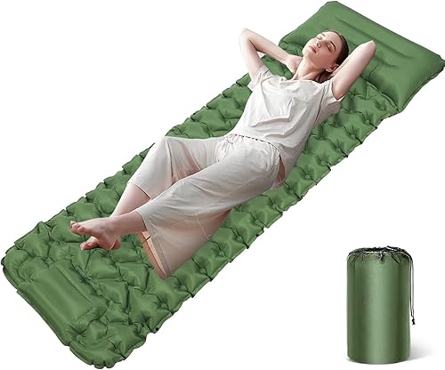 Almohadilla de dormir para camping, almohadilla de dormir autoinflable con almohada incorporada bomba de pie, almohadillas inflables ultraligeras