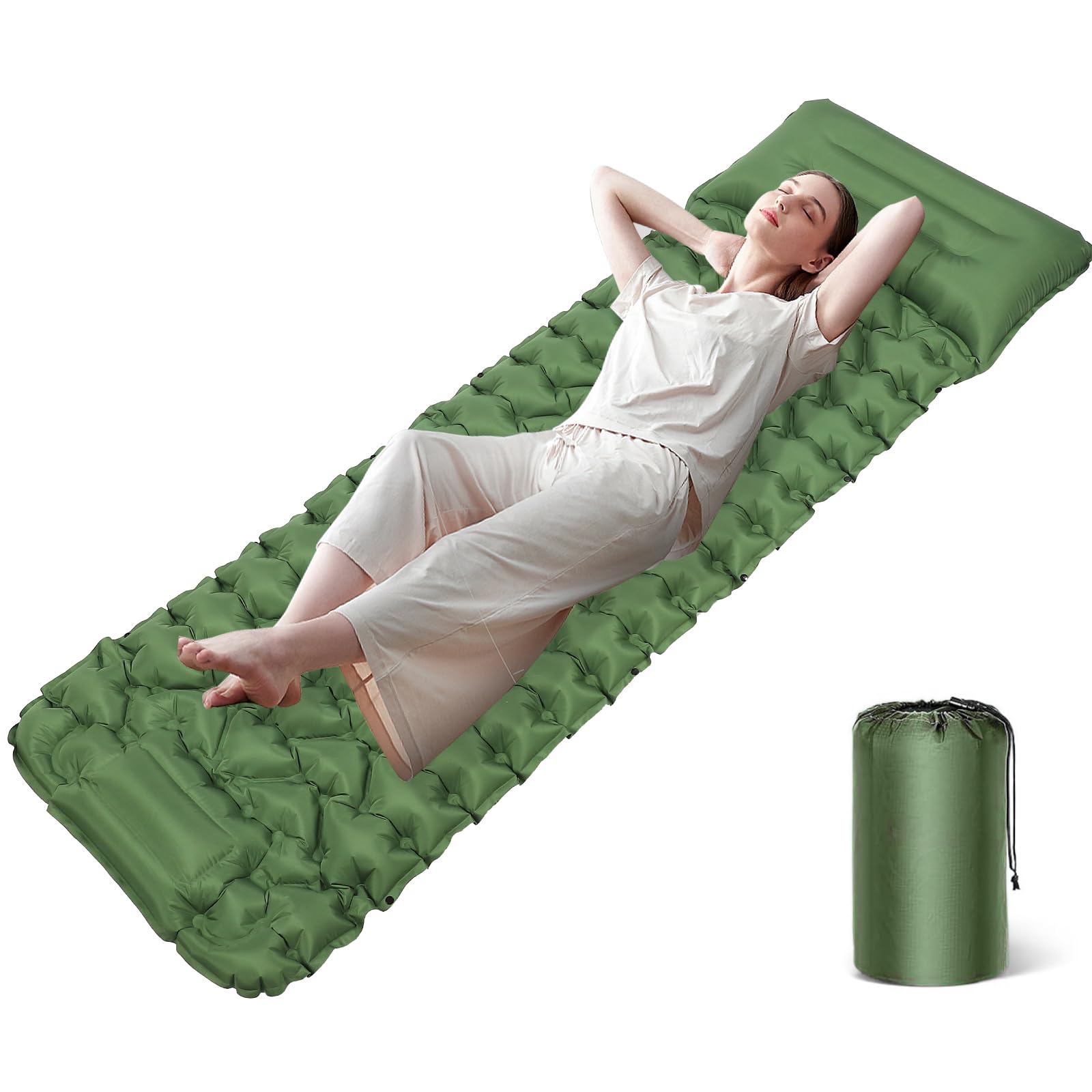 Colchoneta autoinflable para dormir autoinflable, colchonetas autoinflables para camping, colchoneta hinchable ultraligera con cojín y bomba de pies, esteras para camping, mochila, senderismo