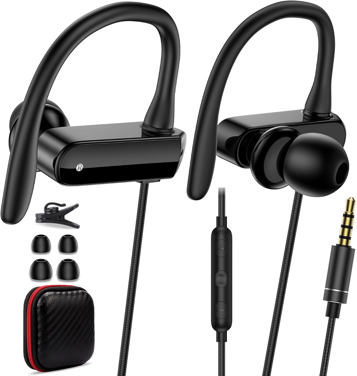 Wired Over Ear Earbuds with Microphone Ear Hooks,3.5mm Headphones | Sport Earphones for Laptop/iPad/iPod/3.5mm Plug Phone,Noise Cancelling Headset for Chromebook/Switch/Galaxy/MP3 Running
