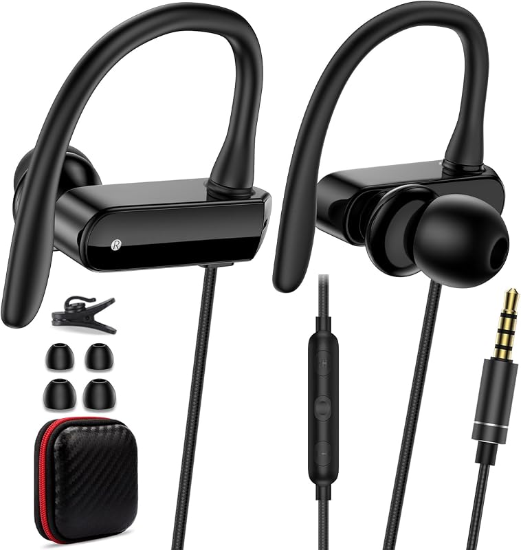 Wired Over Ear Earbuds with Microphone Ear Hooks,3.5mm Headphones | Sport Earphones for Laptop/iPad/iPod/3.5mm Plug Phone,Noise Cancelling Headset for Chromebook/Switch/Galaxy/MP3 Running