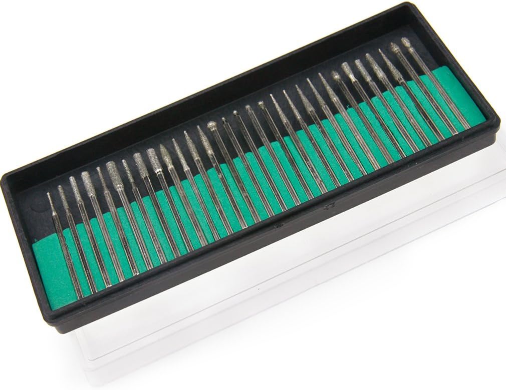 30 Pcs Diamond Rotary Burr Drill Bit Set Engraving Tools 3mm Shanks