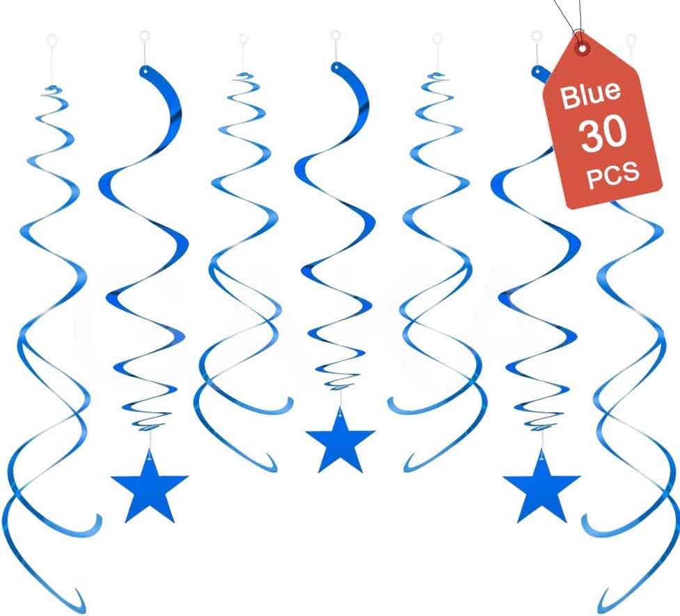Hanging Swirl Decorations Blue Stars Decorations Pack of 30,Plastic Swirl Party Decorations For Ceiling Decorations,Hanging Decorations Whirls for Wedding Birthday Party Twinkle Twinkle Little Star