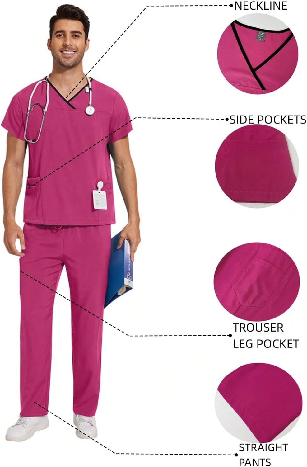Last Hurrah Clearance: Men's Nursing Scrubs with Zippered Collar Tops and Men's Straight Pants