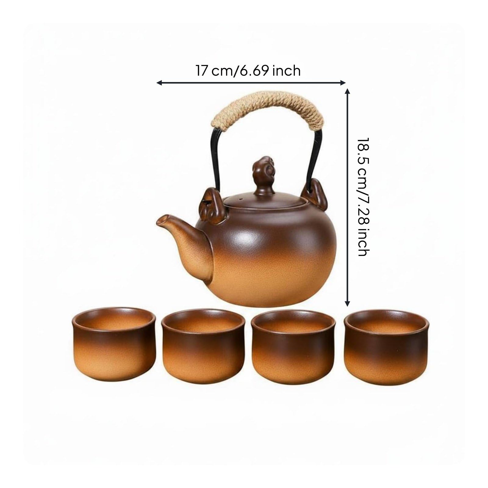 rockible Tetera de Cerámica Tetera Hervidor Jarra Caldera con Tapa Ventilada y Vertido Estable Cuerpo de Cerámica Resistente Apta, Marrón, Marrón Degradado, style to 1