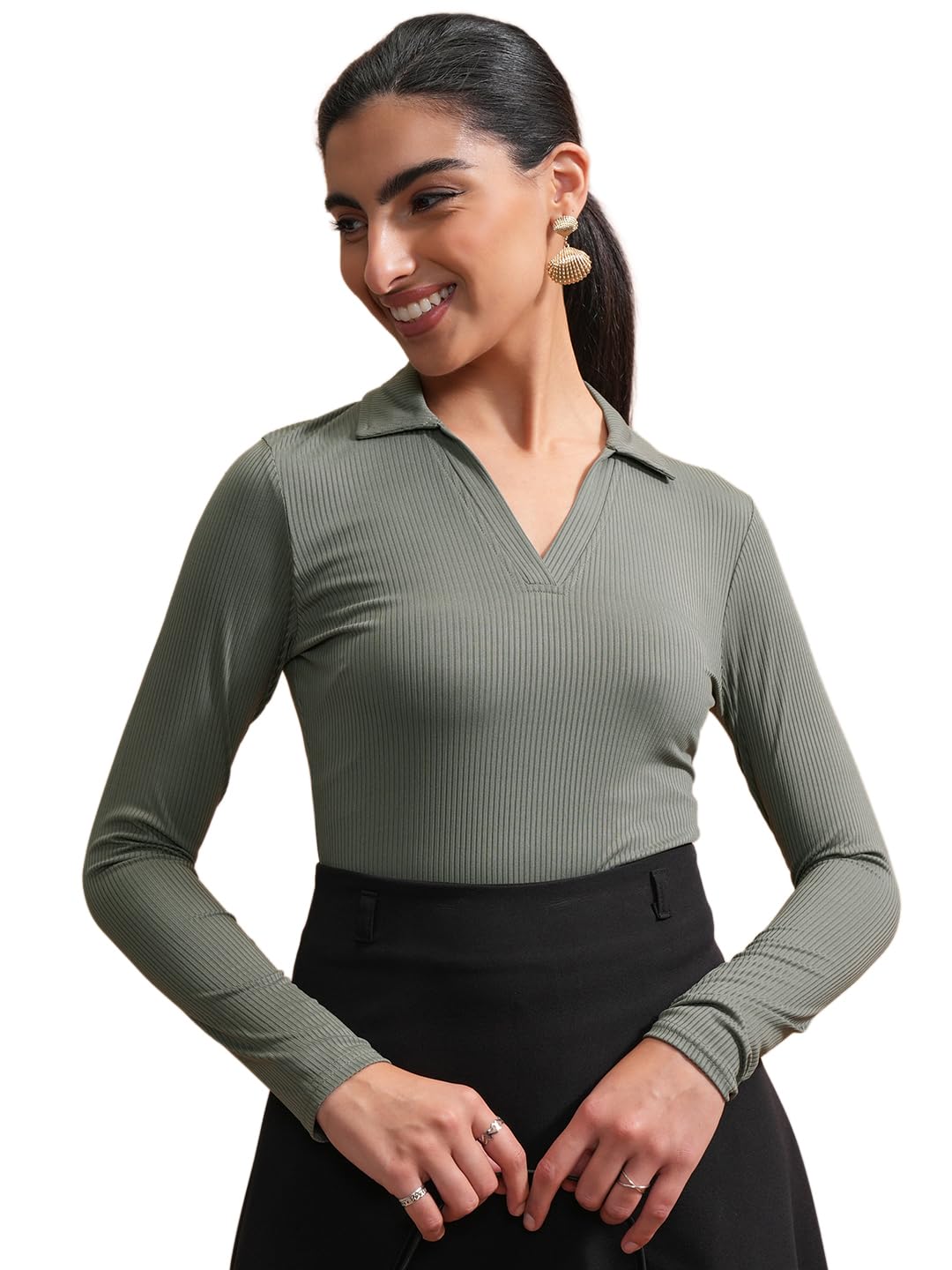 Women's Long Sleeves Shirt Collar Solid Tops| Stylish | Casual Wear-image-7