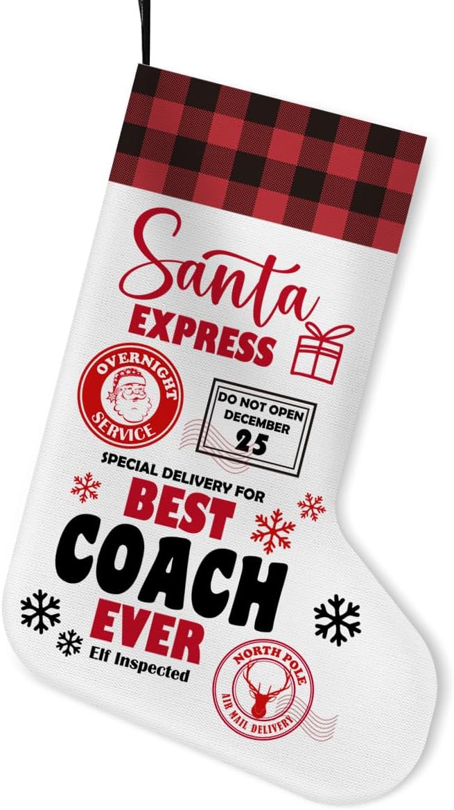 Coach Christmas Stocking Gift, Christmas Stocking Gift for Coach Holiday Xmas Stocking Home Party Decorations 16.5 Inches, Elf Inspected J9