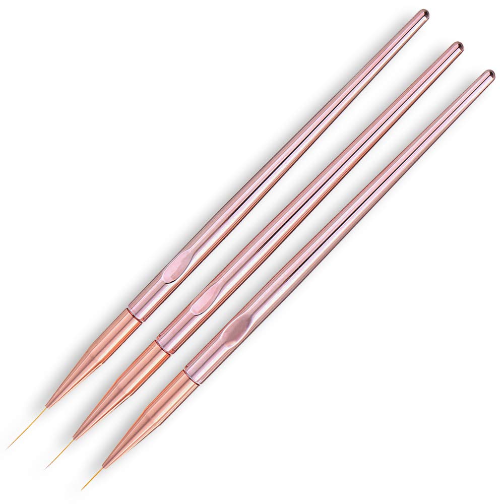 SILPECWEE 3pcs Rose Gold Nail Liner Brush Nail Design Brushes Thin Nail Art Brush Liner Brush for Nails Nail Paint Brushes for Nail Art Nail Art Pens