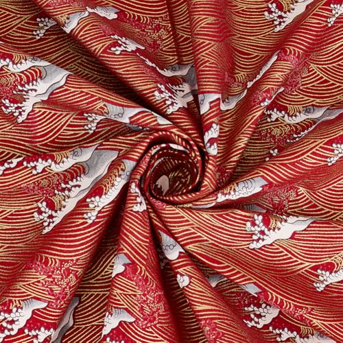 BENECREAT 1 m de Tissu en Coton de Style Japonais Tissu Patchwork à Motif Vagues de la Mer Rouge 1.5 m de Large pour la Couture le Quilting et les Loisirs Créatifs