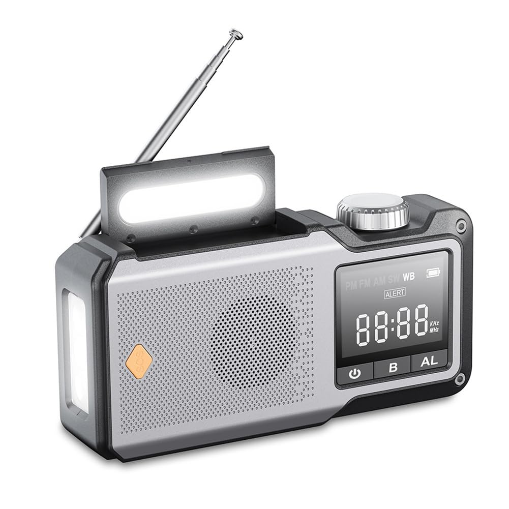 10000 mAh ręczne radio awaryjne AM/FM/WB Weather Radio solarne (kolor szary)