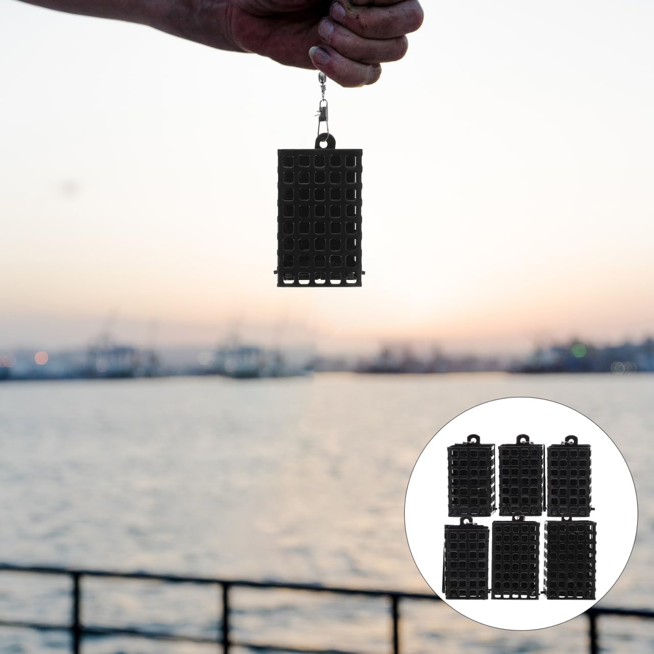 SUPVOX Compact Fishing Bait Cage Feeder Holder 2.28X1.29X1.18 Inch Metal Bait Basket for Carp Crustaceans Freshwater Fishing with 6 Pack