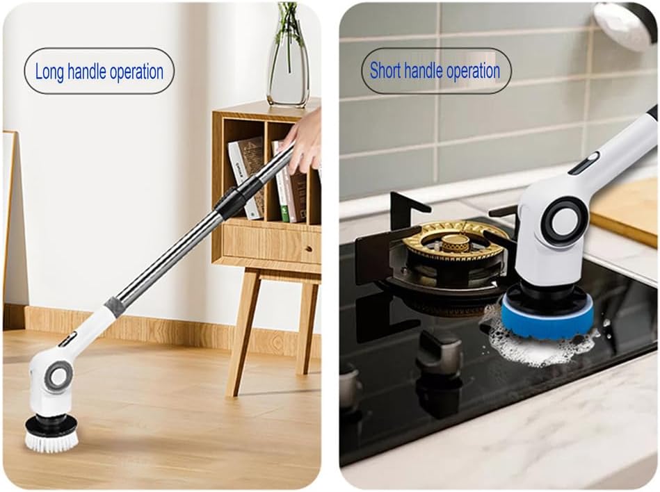Electric Spin Scrubber, Cordless Bath Tub Power Scrubber with 7 Replaceable Drill Brush Heads, Shower Cleaning Brush with Adjustable Handle for Bathroom, Tile Floor & Car