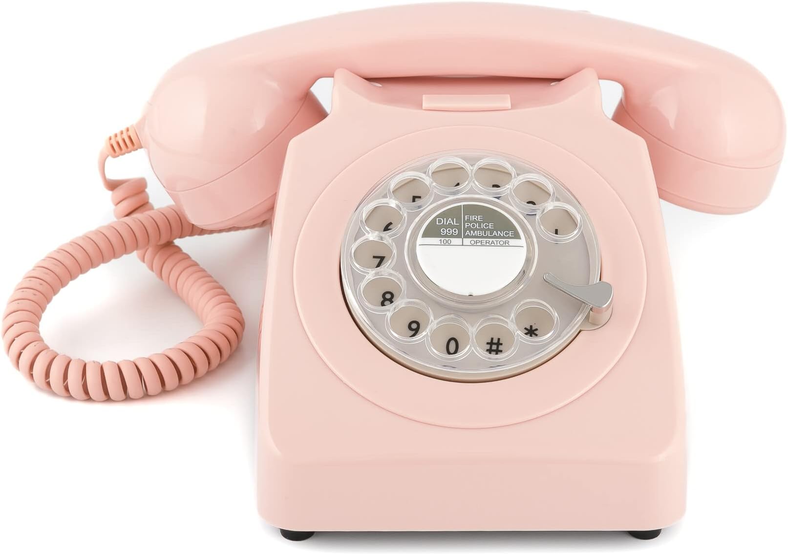 GPO 746 Rotary Retro Phone - 1970s-style Landline Telephone with Curly Cord and Authentic Bell Ring - Carnation Pink