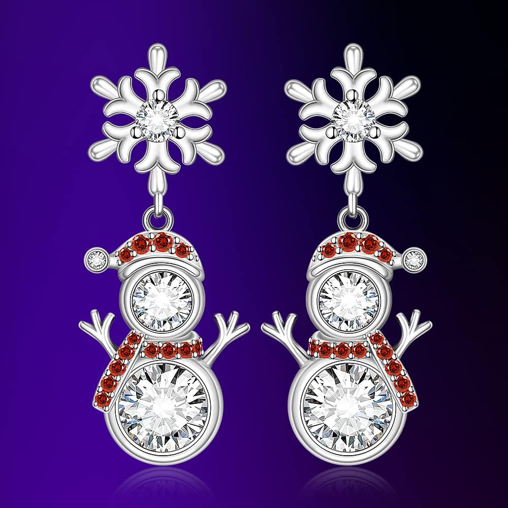 Christmas Snowman Earrings Snowflake Earrings for Women Sterling Silver Red Santa Snow Flower Holiday Dangle Drop Earrings Xmas Gifts - Image 7