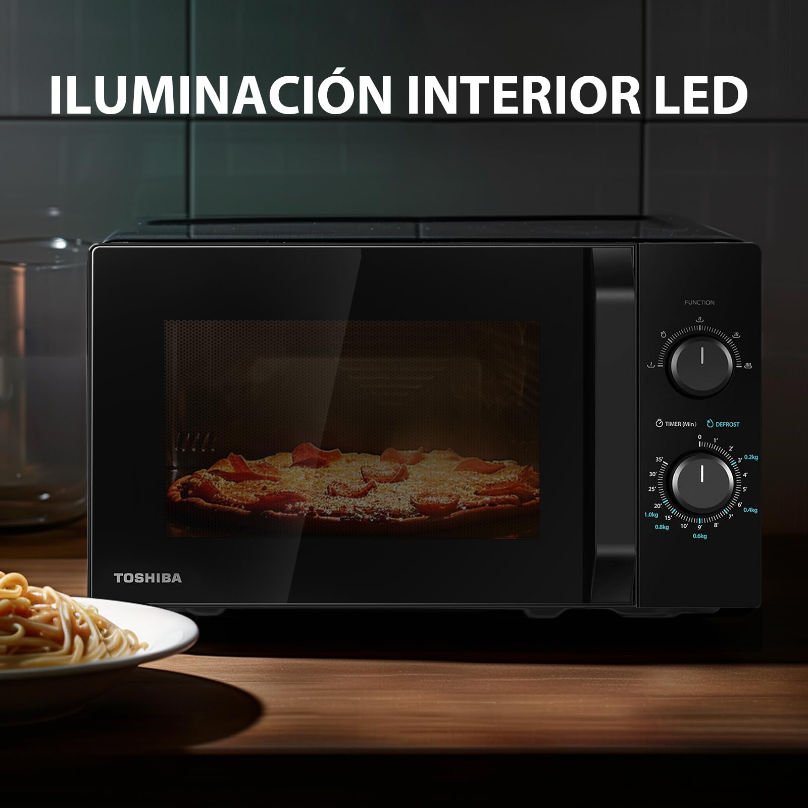 Toshiba Microonde MW2-MM20P(BK), Microonde a Piedi, 800 W, 5 Livelli di Potenza, con Scongelamento Facile, Illuminazione LED all'interno, Nero