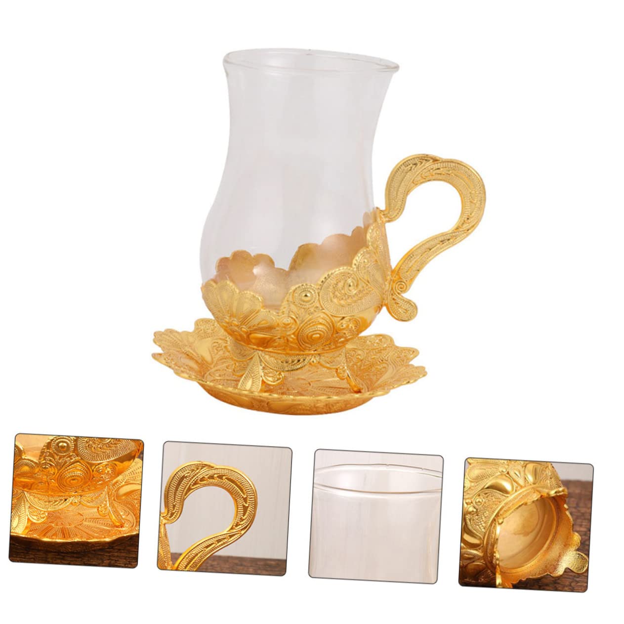 GLEAVI Juego De 3 Tazas De Vidrio De Aleación De Zinc Taza De Café Con Platillo Tazas Y Platillos Taza De Café Taza De Café Taza De Té Y Taza De Té