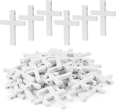 100pcs Mini White Wood Cross, Wooden Cross Craft Decoration, Small Ornament DIY Accessory for Keychain, Bracelet, Necklace