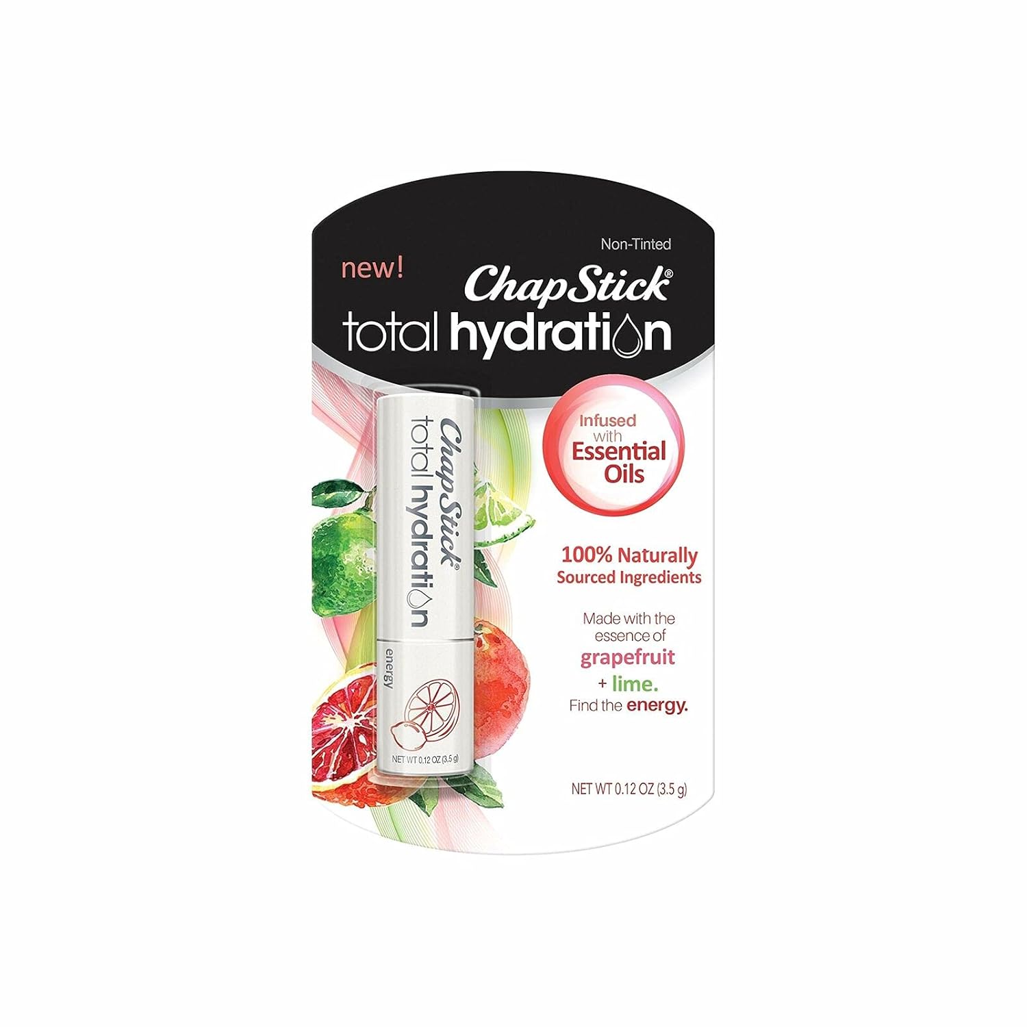 ChapStick Total Hydration Essential Oils Energy Lip Balm Lime Grapefruit Lip Balm Tube Lip Care - 0 12