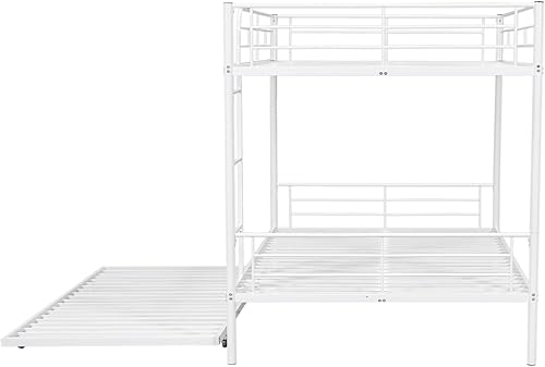 Miniatura 11 de Harper & Bright Designs Litera de metal completo sobre tamaño matrimonial para adultos, marco de cama de metal resistente con escalera y correas de