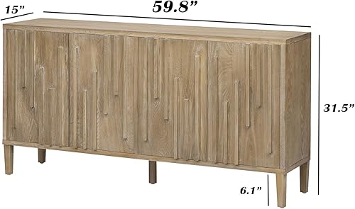 Vista 2 de Armario buffet con aparador de almacenamiento, armario de almacenamiento con puertas y estantes, mesa de buffet moderna con mango oculto, aparador