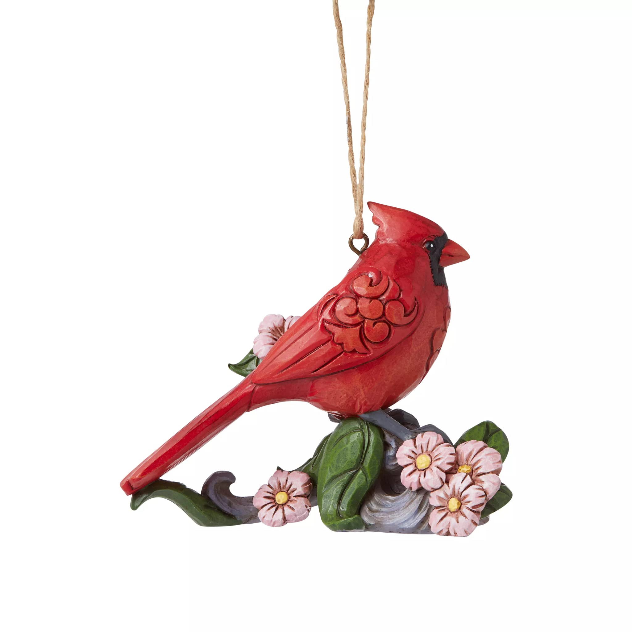 EnescoJim Shore Heartwood Creek Cardinal Sitting on Flower Branch Hanging Ornament, 3 Inch, Multicolor