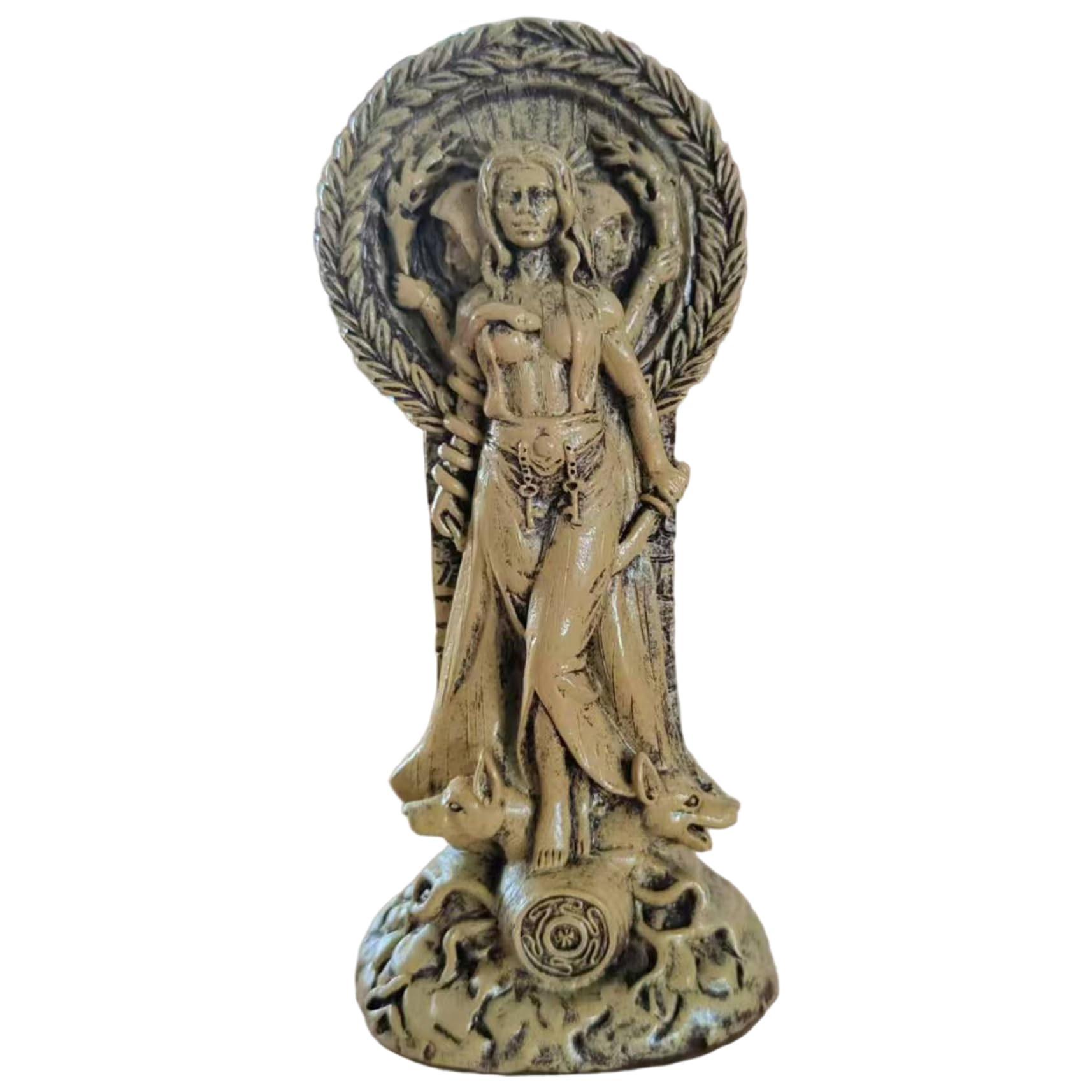 Licsaliwe Khaki Resin Hecate Statue, Hekate Witchcraft Altar Craft Desktop Decoration For Spiritual Home Office Decor/ 7X3 Inch