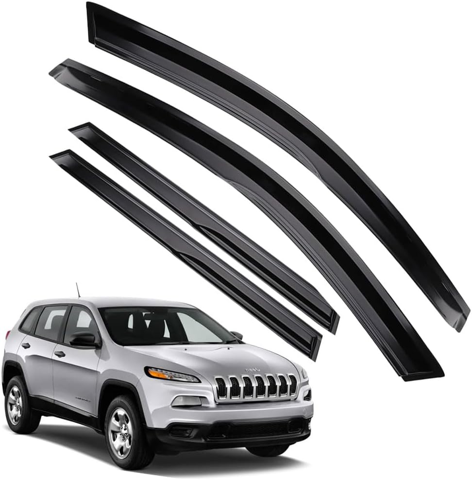 Rain Guards for Jeep Cherokee 2014-2023, Tape-on Side Window Deflectors for Jeep Cherokee, Window Visors for Jeep Cars, for Jeep Car Accessories, 4 pcs For Cherokee 14-23