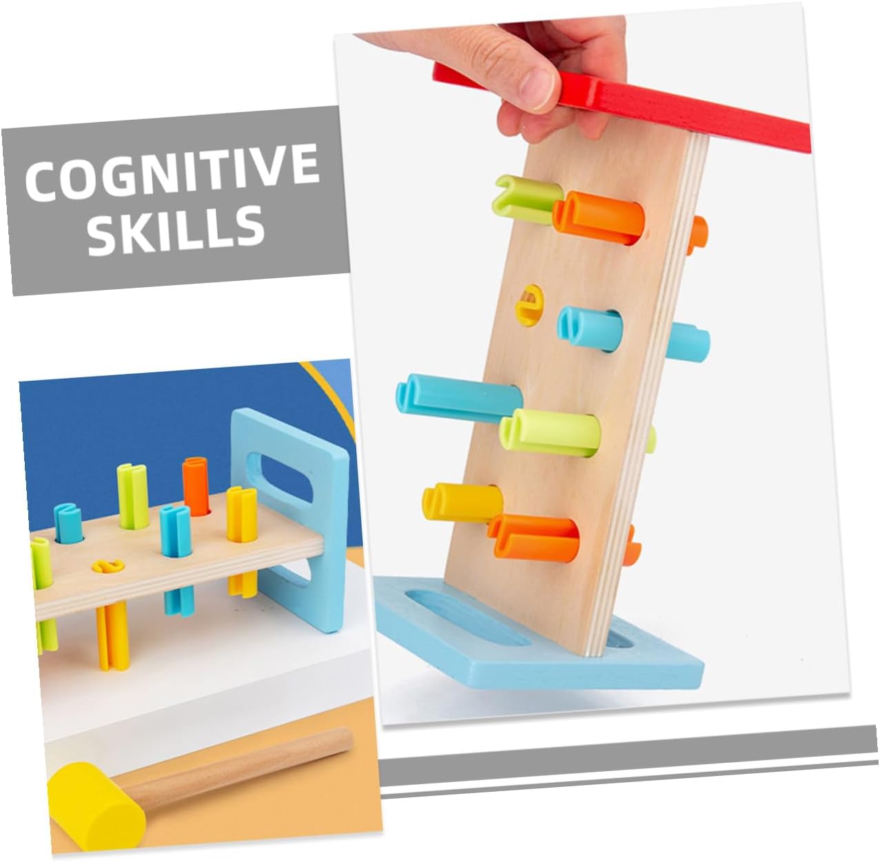 KOMBIUDA 2Pcs Pounding and Hammering for Interactive Whack Game Playthings for Motor Skill Development Fine Hand Dexterity Educational Hammer Bench for Ages