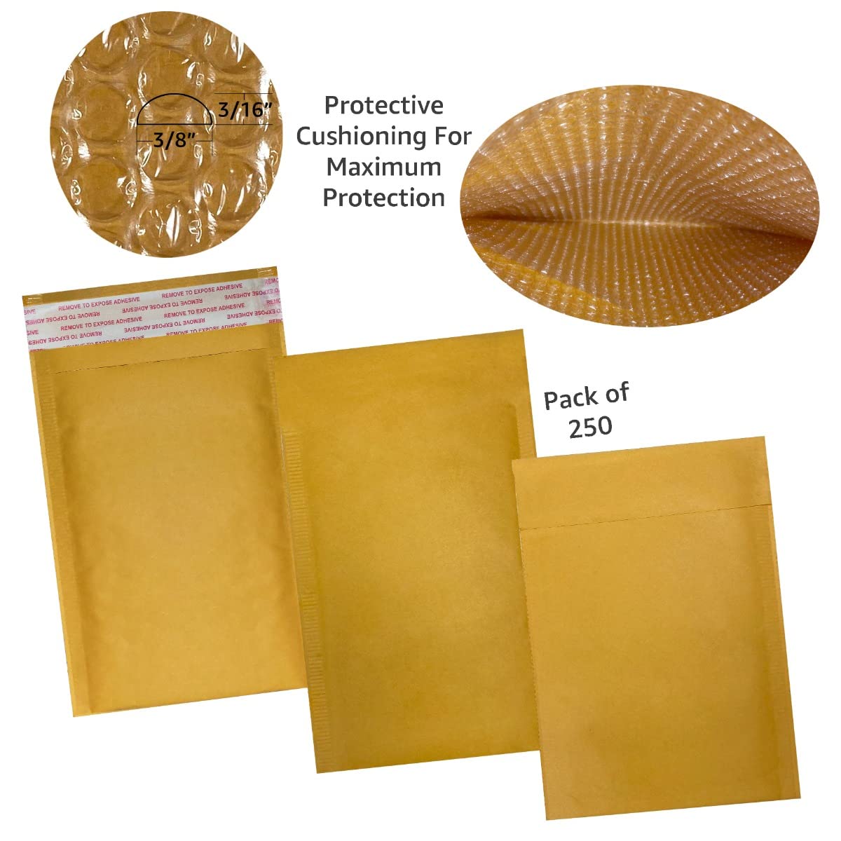StarBoxes - 250 sobres acolchados de papel kraft de burbujas de 10 x 20 cm – # 000