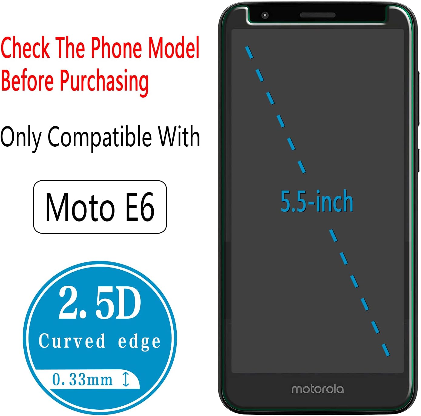 HPTech 2-Pack Tempered Glass For Motorola Moto E6 Screen Protector, Easy to Install, Bubble Free, 9H Hardness