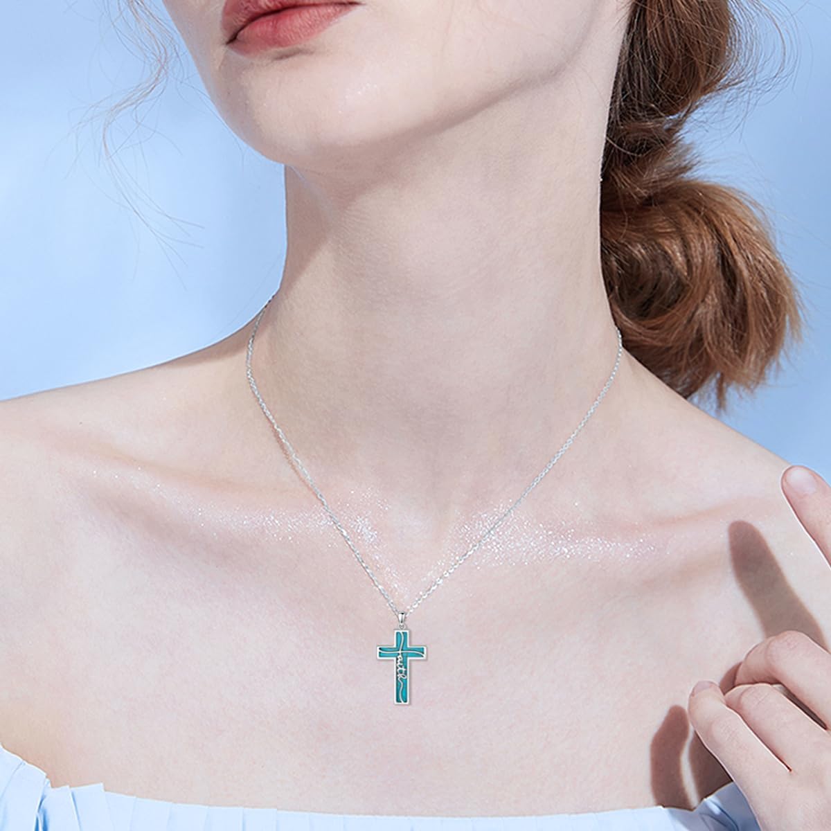 Natural Gemstone Faith Cross Necklace for Women 925 Sterling Silver Faith Cross Pendant with Genuine Gemstone Jewelry Gifts - Image 4