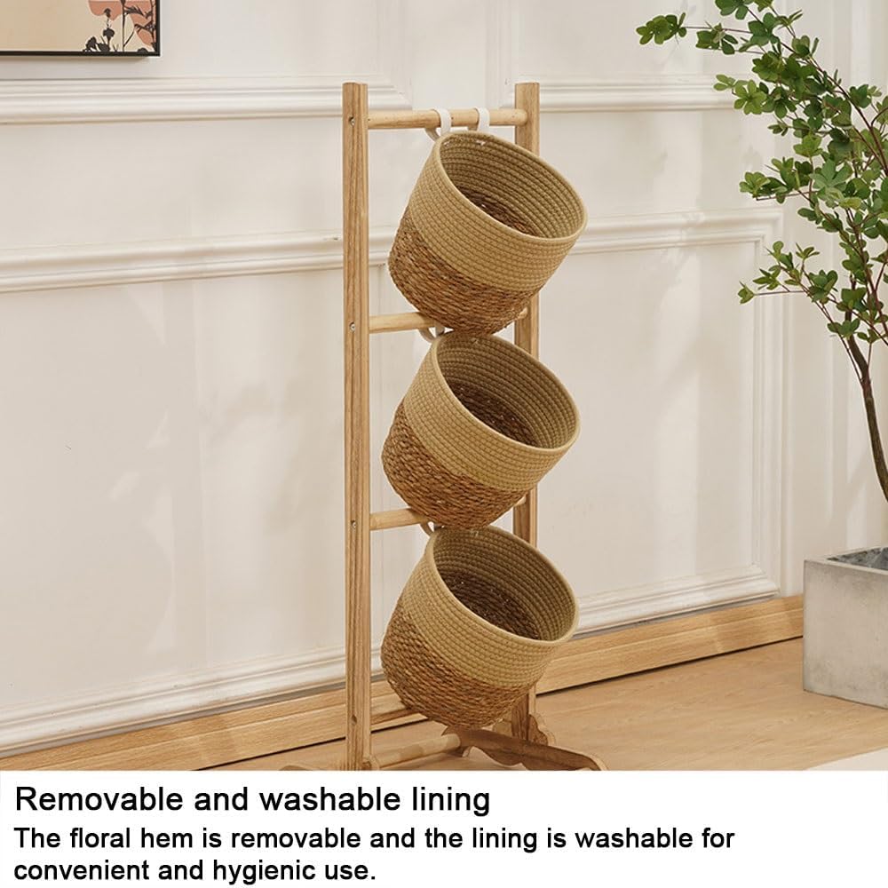 Multi-Layer Wood Storage Rack with Baskets, Standing Organizer Shelf for Bathroom, Kitchen, Laundry Room or Living Room Storage Stand(102cm-40.2in)