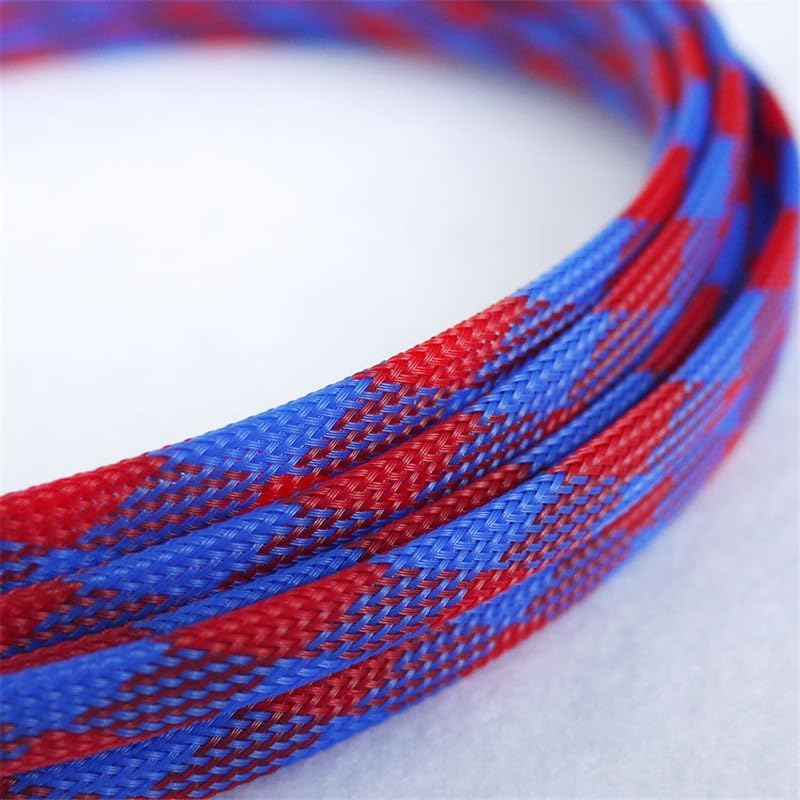 10/30 Meters Blue & Red 8mm Braid PET Expandable Sleeving High Density Sheathing Plaited Cable Sleeves - (Length: 30M)