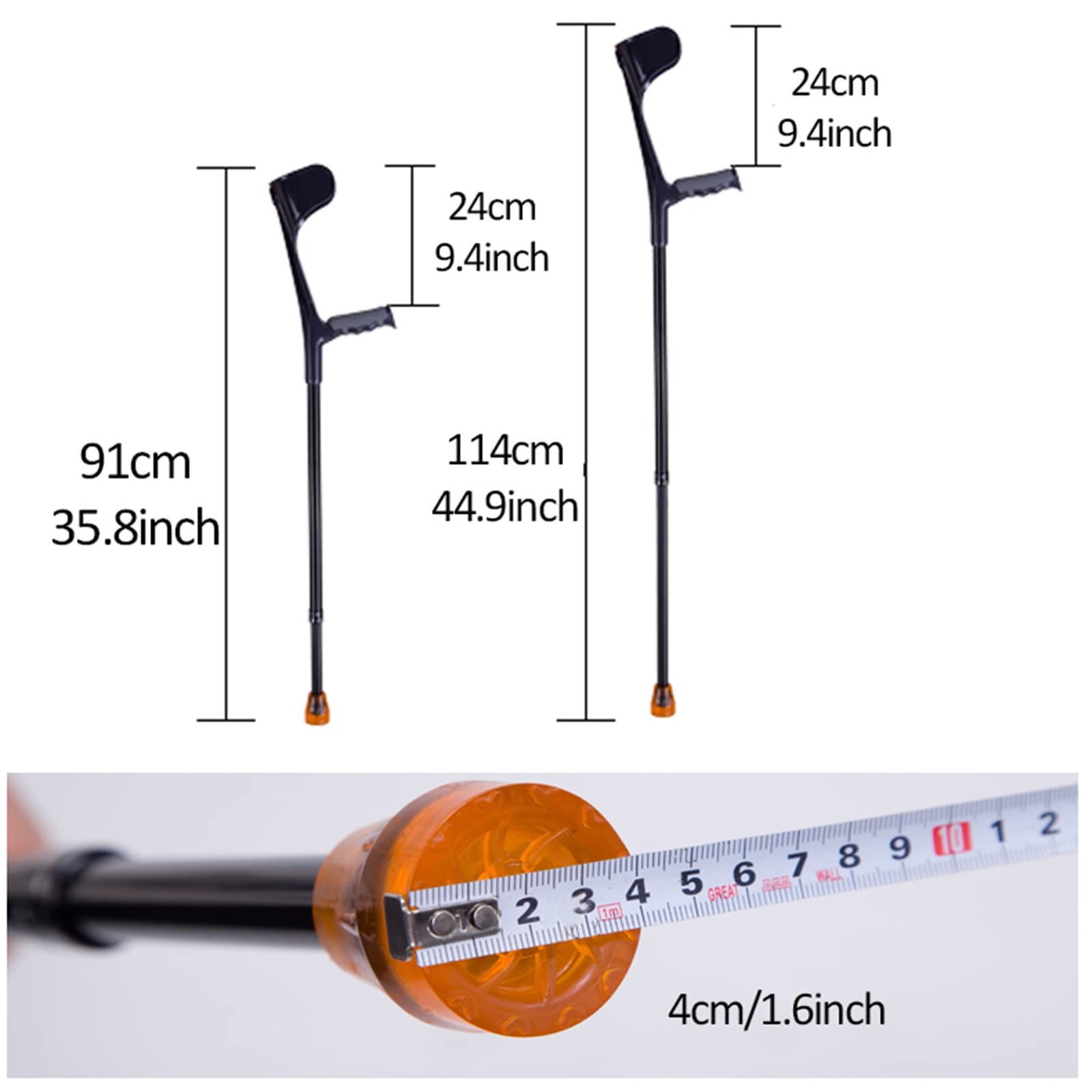 Muletas de antebrazo para Adultos, muletas Ajustables para niños, jóvenes, Ancianos, muletas de Brazo liviano para Caminar, 1 par (Color : Black)