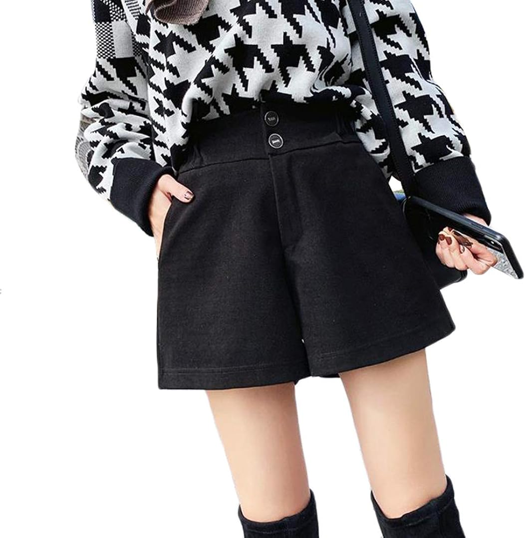 えみり ショートパンツ ハーフパンツ レディース 短パン 秋冬 厚手 前ジッパー ボタン エレガント ハイウエスト