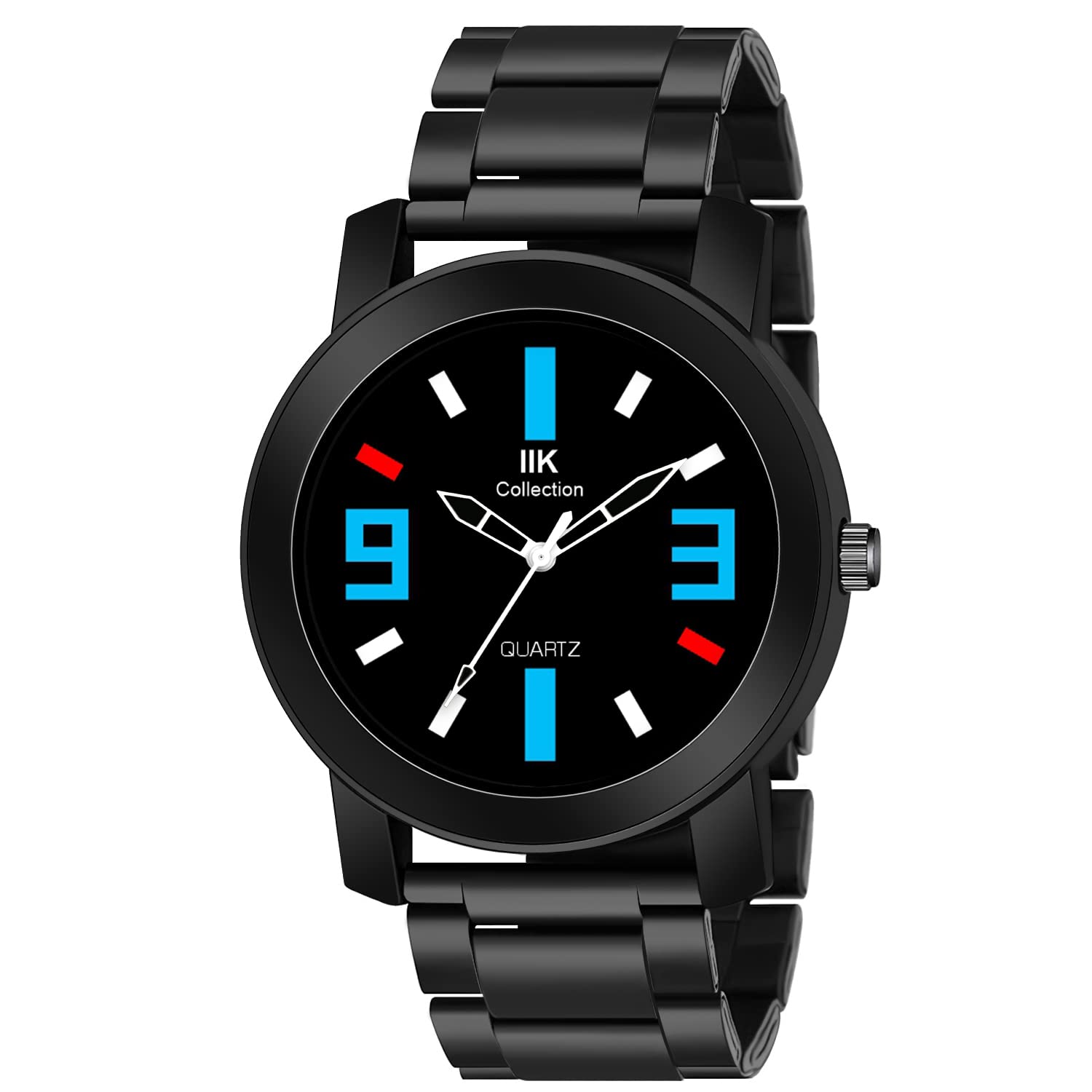 IIK COLLECTION Watches for Men Round Numerical Dial Analogue Men Watch|Long Battery Life|Stainless Steel Bracelet Black Chain with Long Lasting Polish/Adjustable Fixable Silicon Strap|Watches for Boys (B0BMPDMHH6) Amazon Price History, Amazon Price Tracker
